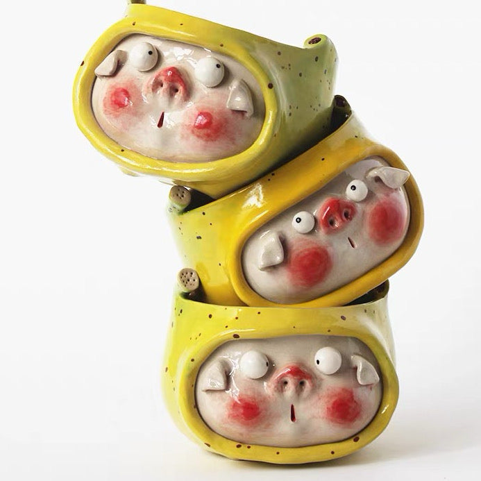 Cute Piggy  Banana Ceramic Bowl