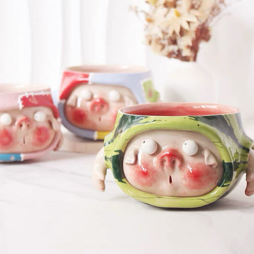 Cute Watermelon Pig Ceramic Bowl (with handle)