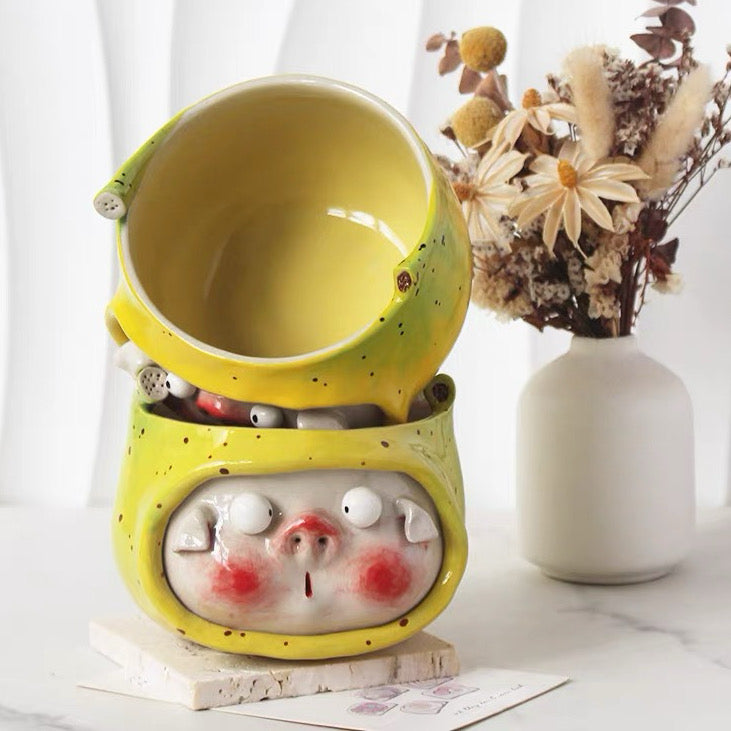 Cute Piggy  Banana Ceramic Bowl