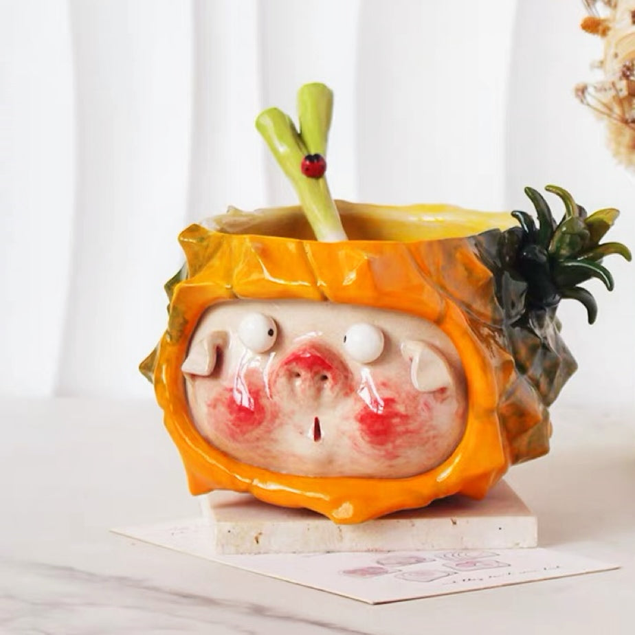Pineapple Pig Ceramic Bowl