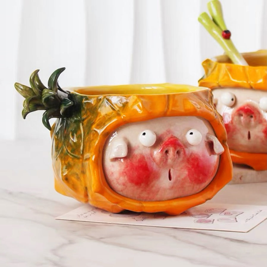 Pineapple Pig Ceramic Bowl
