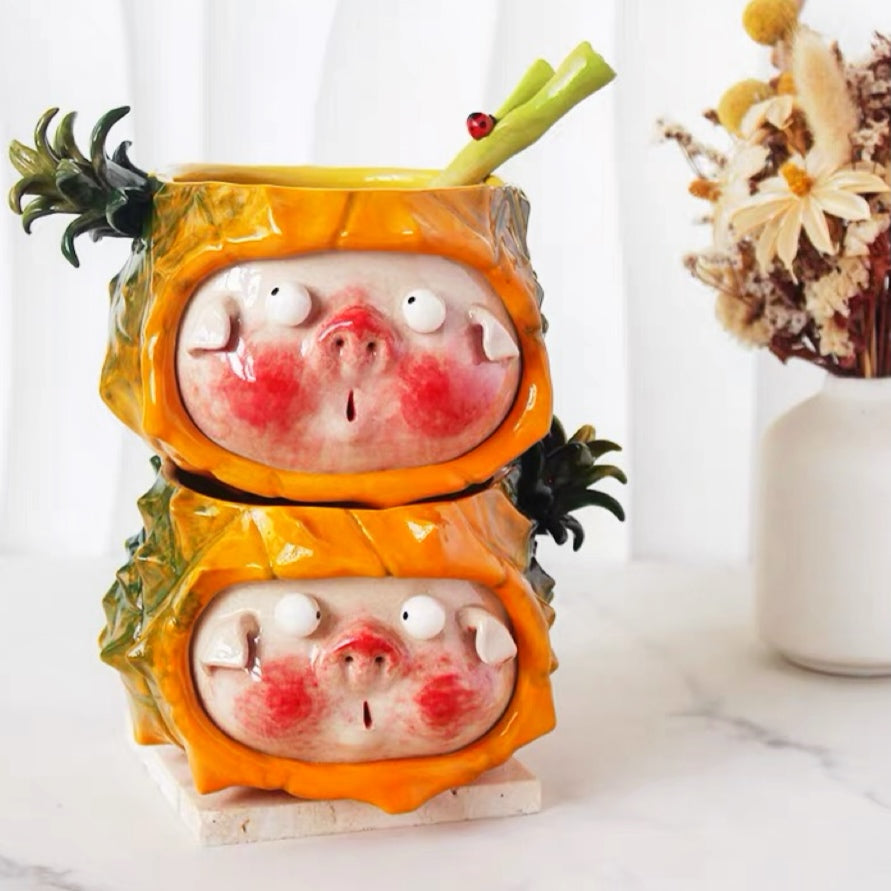 Pineapple Pig Ceramic Bowl