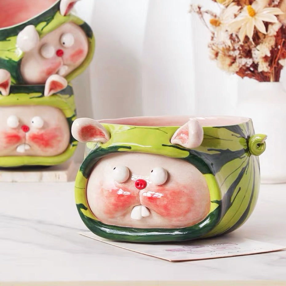 Watermelon Bunny Ceramic Bowl