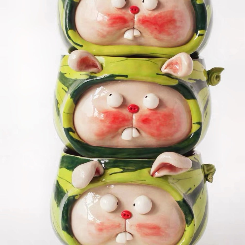 Watermelon Bunny Ceramic Bowl