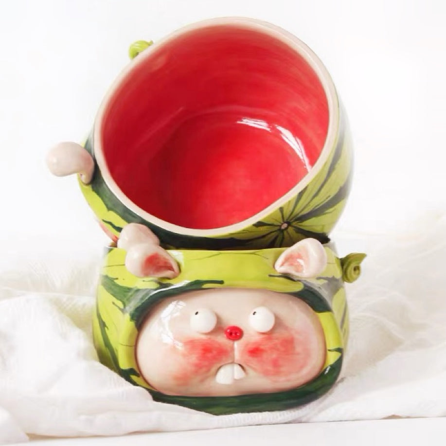 Watermelon Bunny Ceramic Bowl