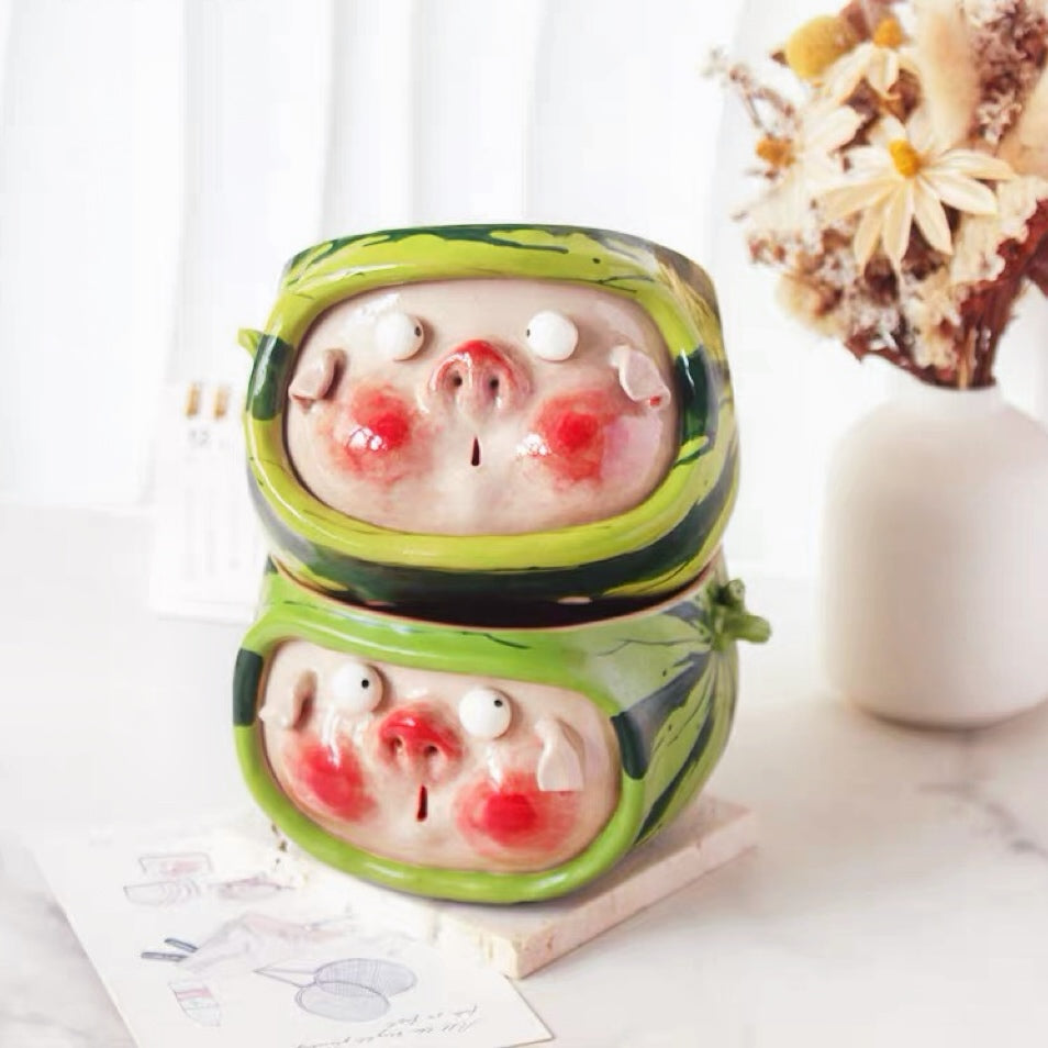 Watermelon Piggy Ceramic Bowl