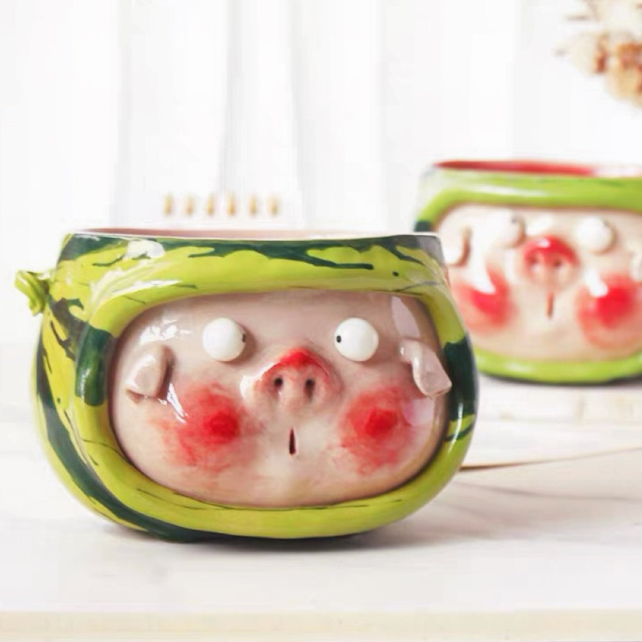 Watermelon Piggy Ceramic Bowl