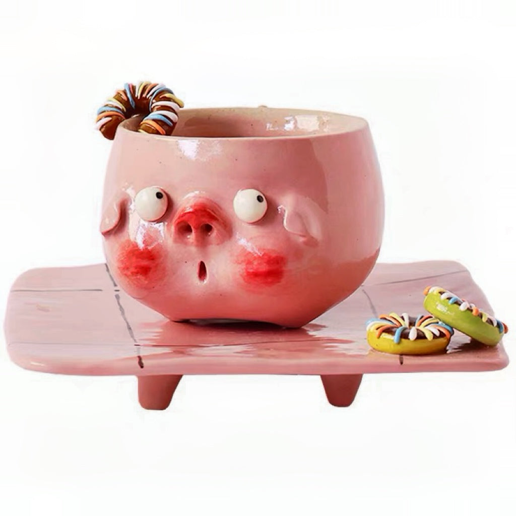 Donut Pig Ceramic Cup