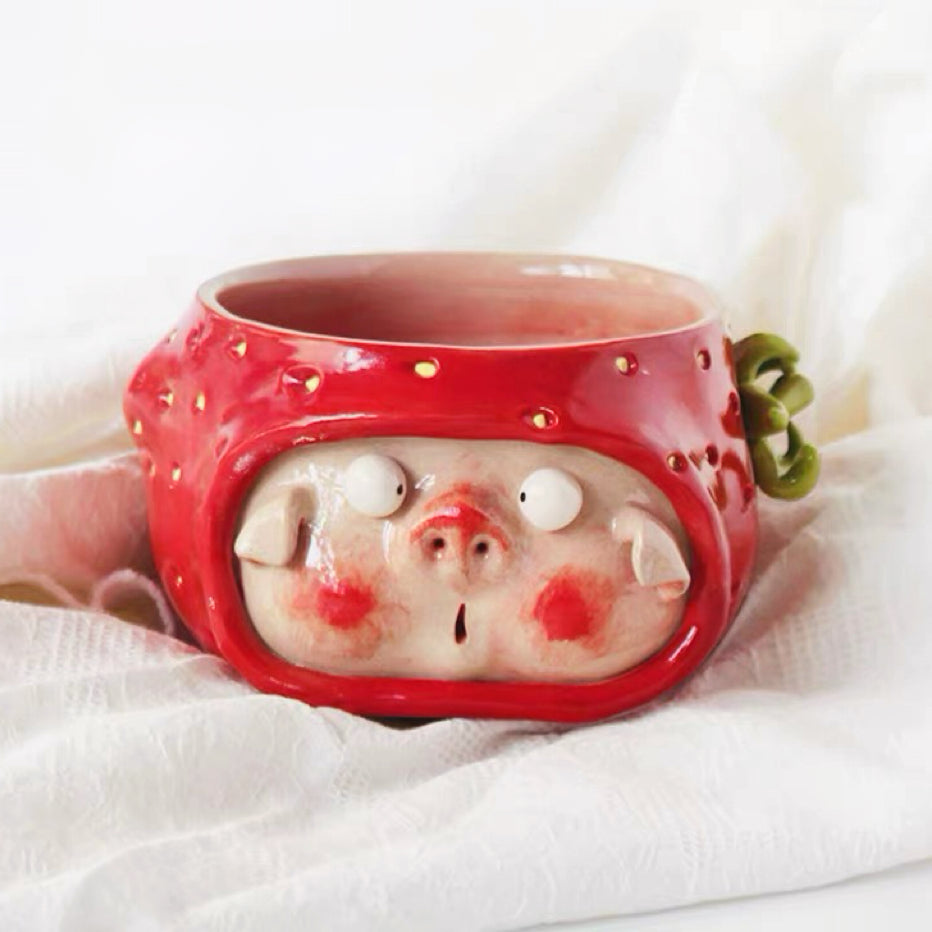 Strawberry Pig Ceramic Bowl