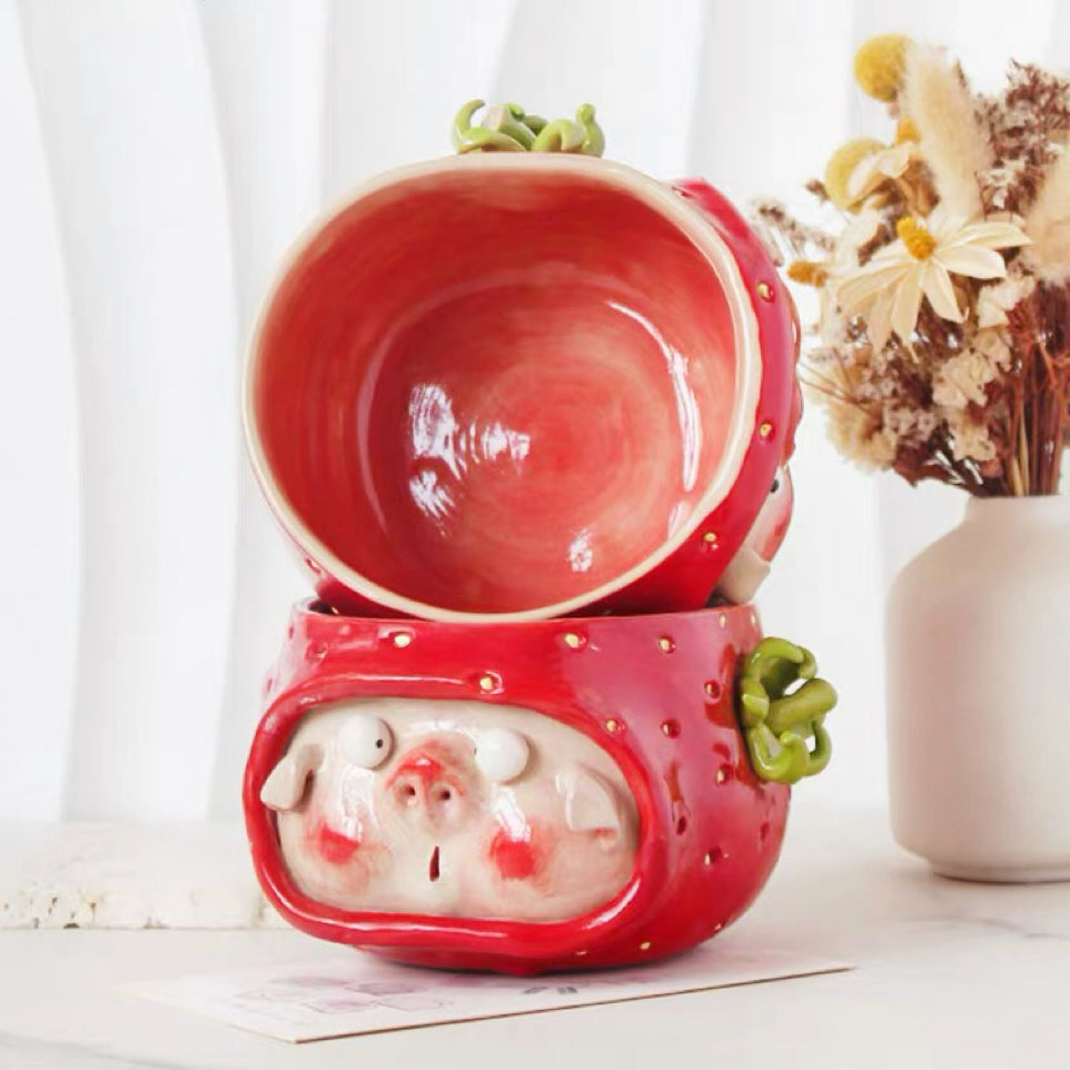 Strawberry Pig Ceramic Bowl