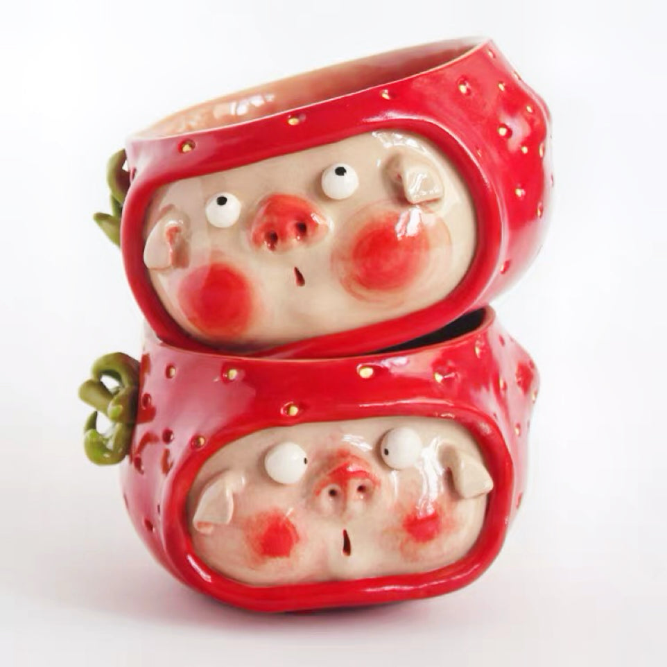 Strawberry Pig Ceramic Bowl