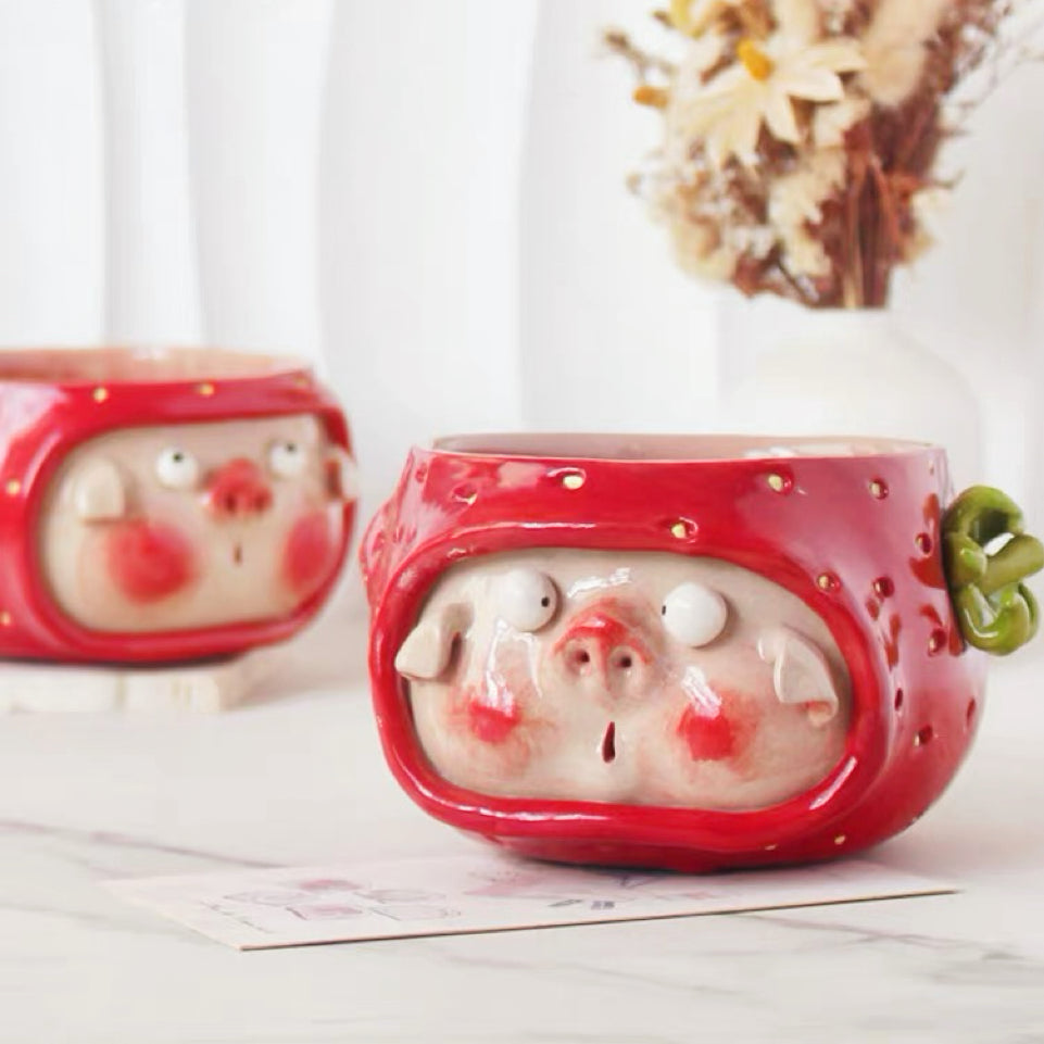 Strawberry Pig Ceramic Bowl