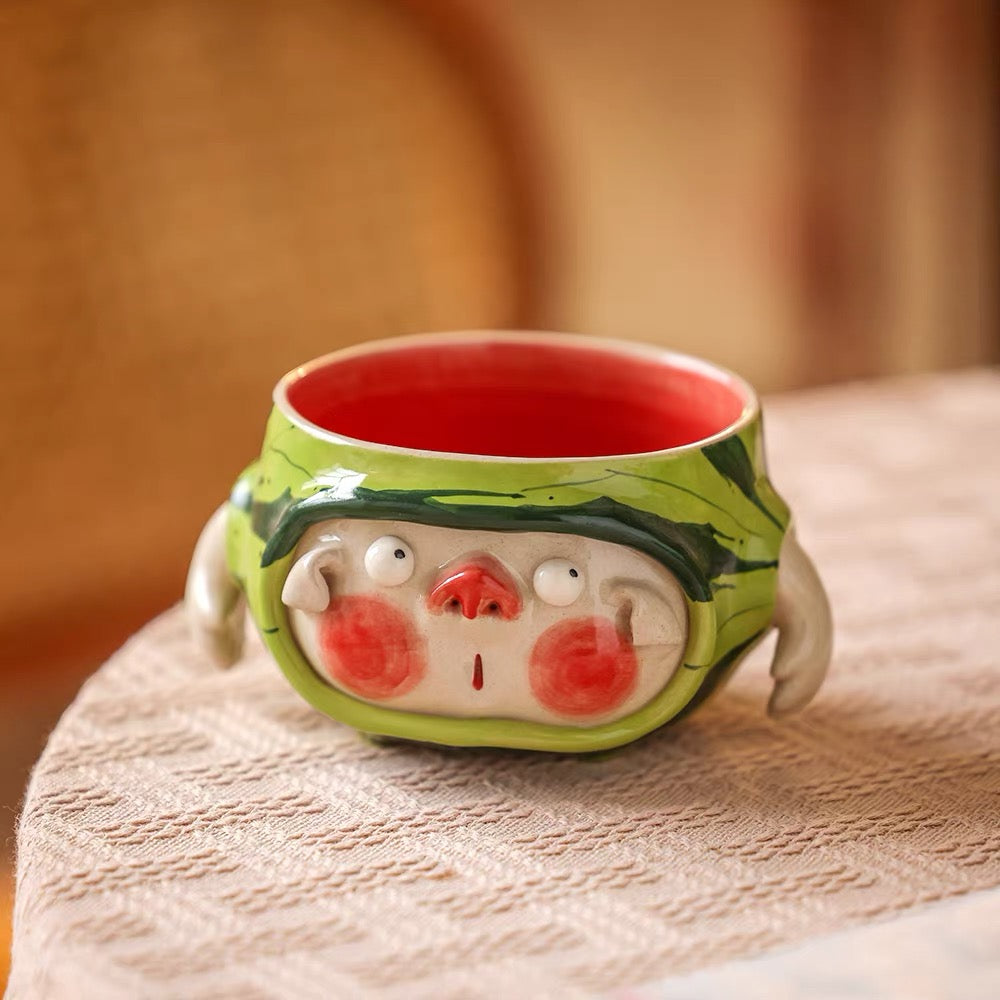 Cute Watermelon Pig Ceramic Bowl (with handle)