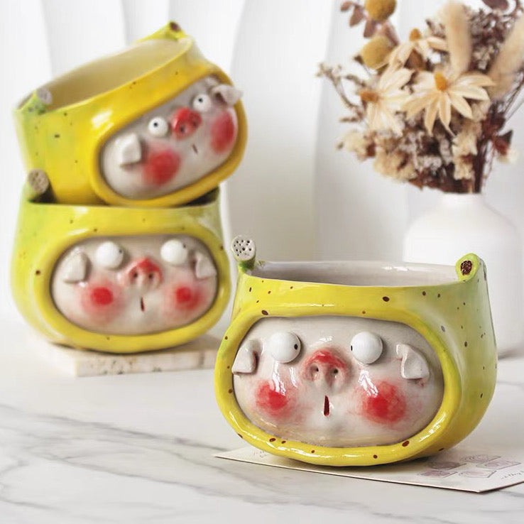Cute Piggy  Banana Ceramic Bowl